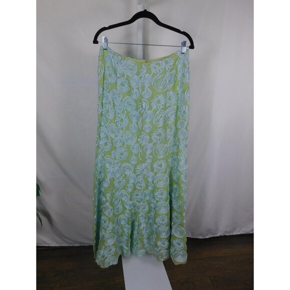 Chetta B Skirt Womens 10 Green Floral Applique Maxi A-Line Side Zip Embroidered - Picture 1 of 10